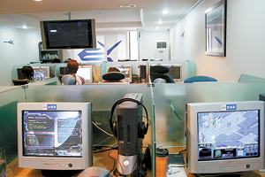 In the practice room for the pro-gamers- each cubicle is designated for a specific individual