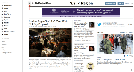 The list of headings on the left can only be seen if you open them through the icon on the top left of the page.